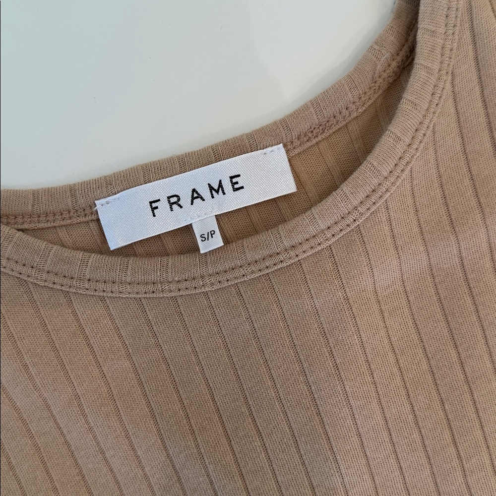 Frame Denim Ribbed Short-Sleeve Tee in Camel - Picture 2 of 5